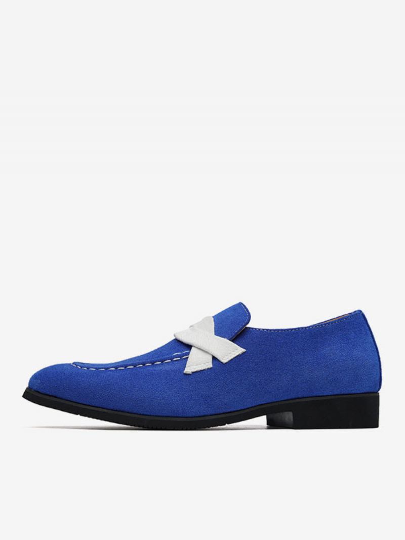 Sapatos Mocassins Masculinos Slip-on Monk Strap Color Block Dedo Redondo Couro Pu Festa Baile - Azul