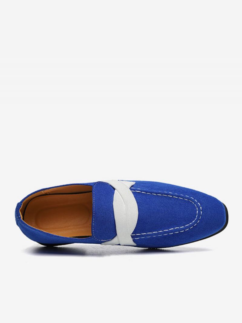 Sapatos Mocassins Masculinos Slip-on Monk Strap Color Block Dedo Redondo Couro Pu Festa Baile - Azul