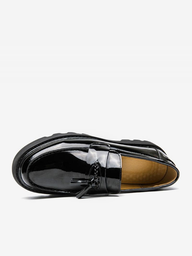 Sapatos Mocassins Masculinos Slip-on Pom Poms Bico Redondo Couro Pu - Preto