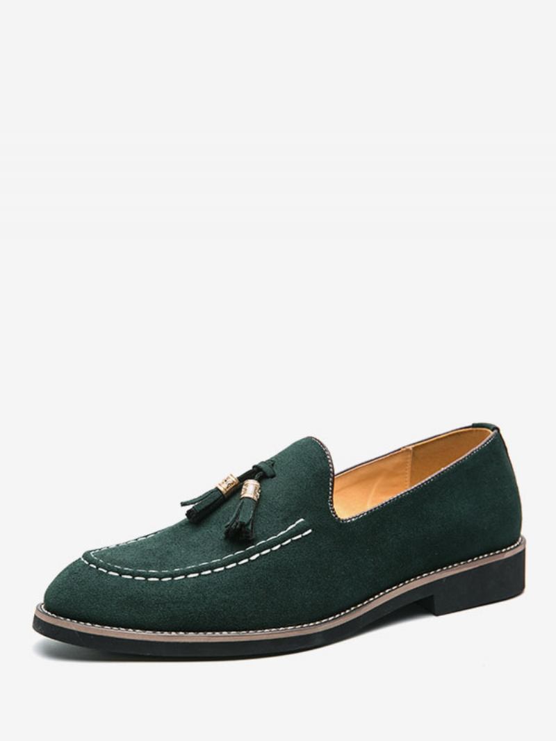 Sapatos Mocassins Masculinos Slip-on Pom Poms Bico Redondo Couro Pu