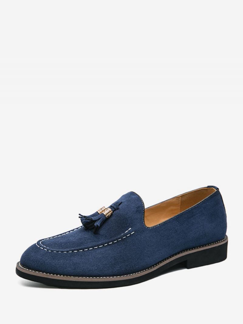 Sapatos Mocassins Masculinos Slip-on Pom Poms Bico Redondo Couro Pu - Azul