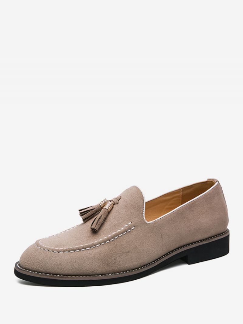 Sapatos Mocassins Masculinos Slip-on Pom Poms Bico Redondo Couro Pu - Bege