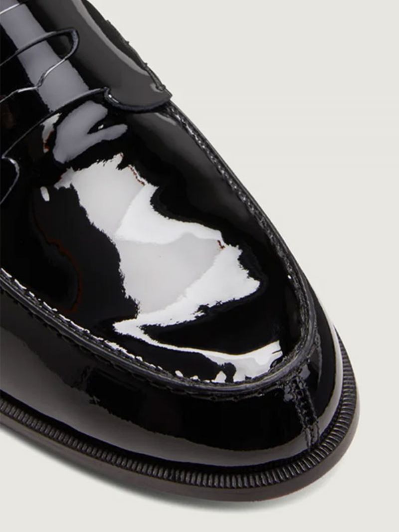 Sapatos Sociais Masculinos Modernos Com Bico Redondo E Patente Pu Superior Para Festa Baile Casamento - Preto