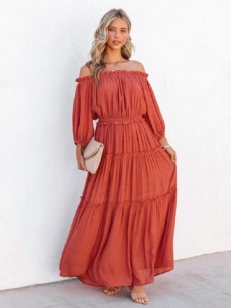 Vestido Boho Feminino Com Babados Nos Ombros Em Camadas Casuais Vestidos Maxi Verão