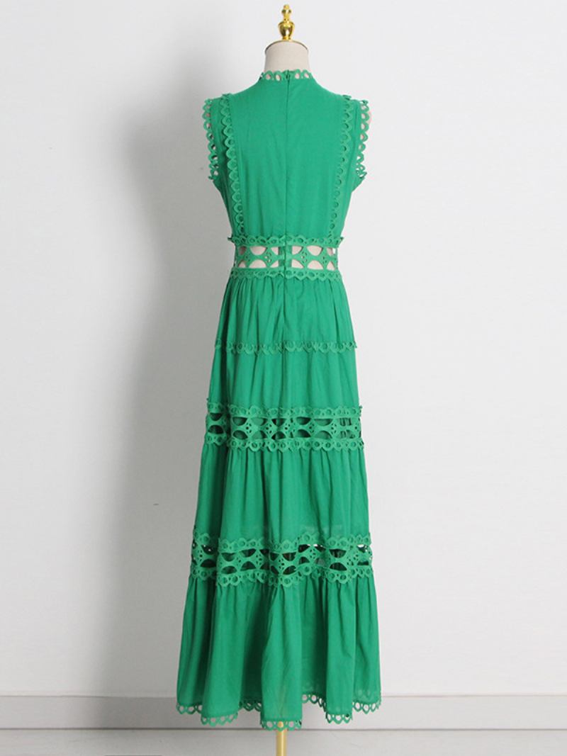 Vestido Boho Feminino Com Decote Em V Sem Mangas Camadas Recortadas Praia - Verde