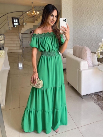 Vestido Boho Feminino Com Ombro Fora Plissado Em Camadas Vestidos Maxi Casuais Verão