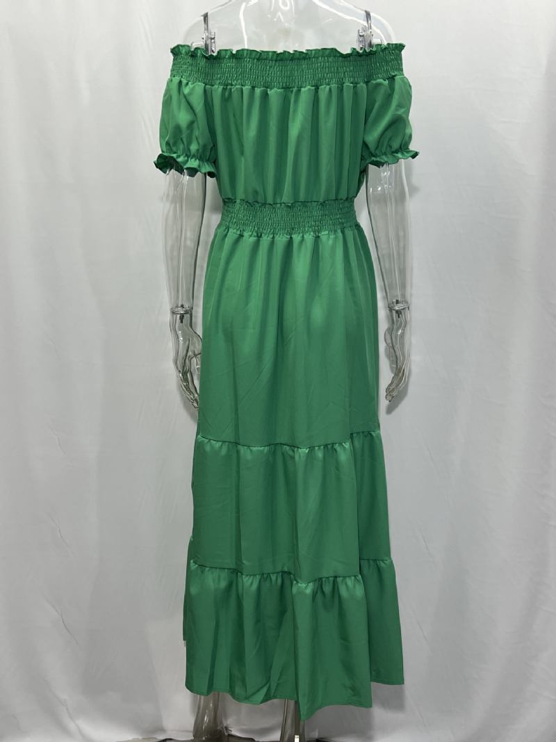 Vestido Boho Feminino Com Ombro Fora Plissado Em Camadas Vestidos Maxi Casuais Verão - Verde