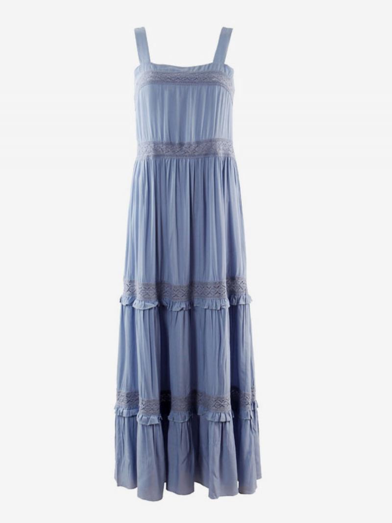 Vestido Maxi Feminino Com Decote Em V Sem Mangas Algodão Até O Chão -  Azul Céu Claro 