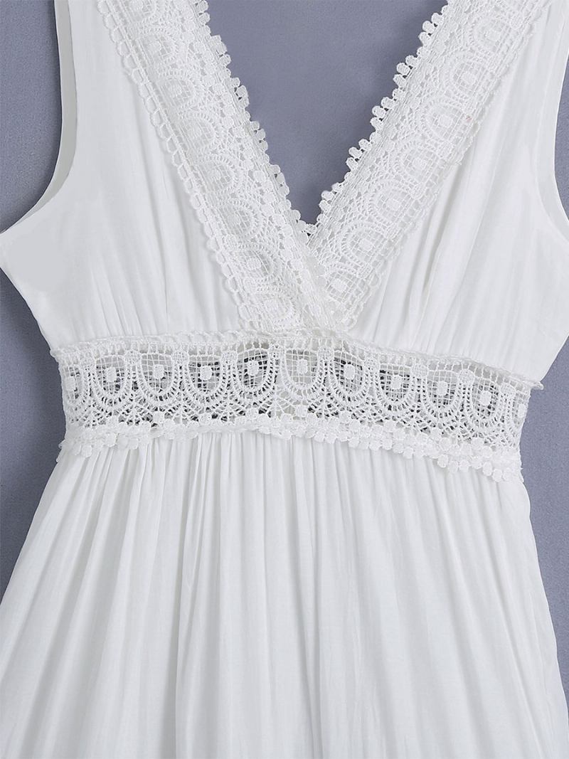 Vestido Maxi Feminino Com Decote Em V Sem Mangas Casual Costas Longo - Branco