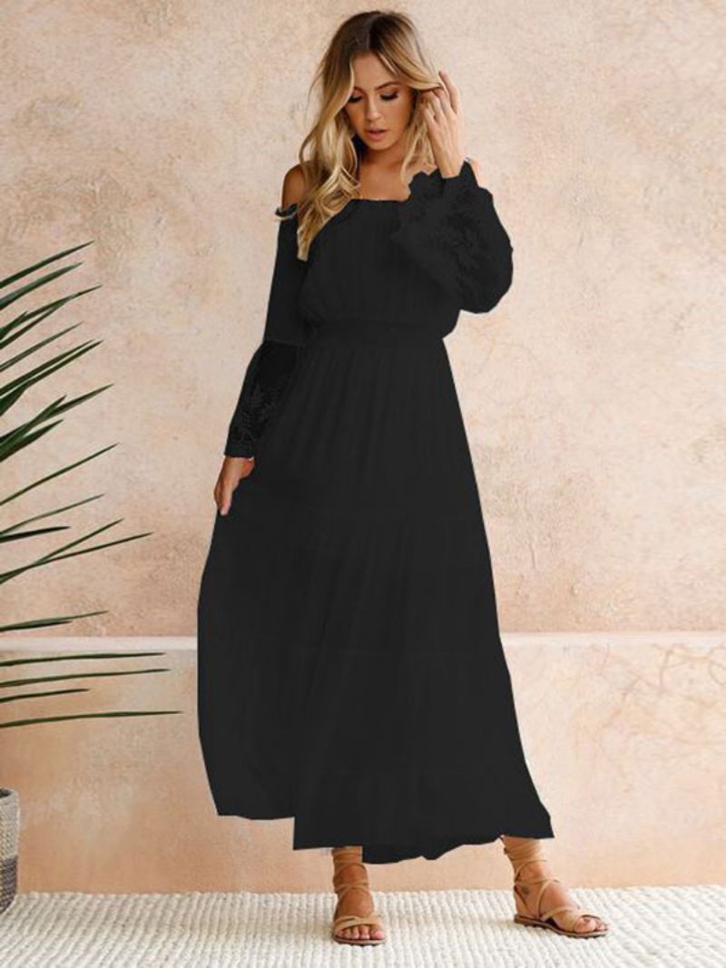 Vestido Maxi Feminino Mangas Compridas Até O Chão - Preto