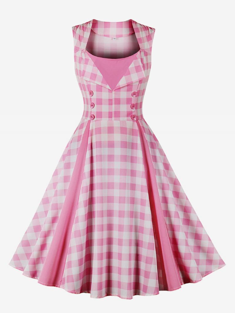 Vestido Barbie Feminino Rosa Guingão Vintage Dos Anos 50 Audrey Hepburn Swing