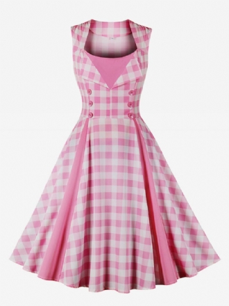 Vestido Barbie Feminino Rosa Guingão Vintage Dos Anos 50 Audrey Hepburn Swing