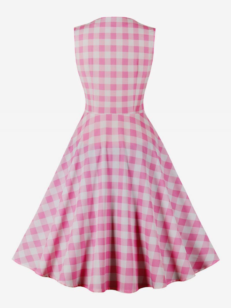 Vestido Barbie Feminino Rosa Guingão Vintage Dos Anos 50 Audrey Hepburn Swing - Rosa