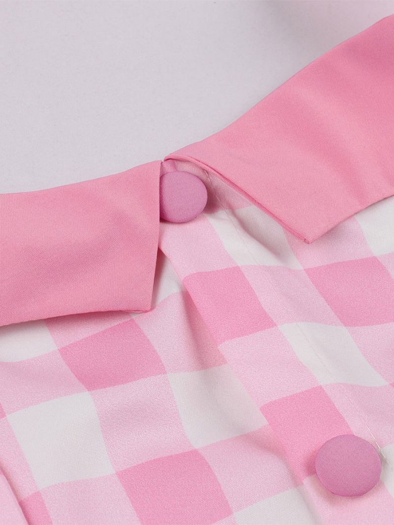 Vestido Feminino Barbie Rosa Gingham Vintage Midi Halter Dos Anos 1950 - Rosa