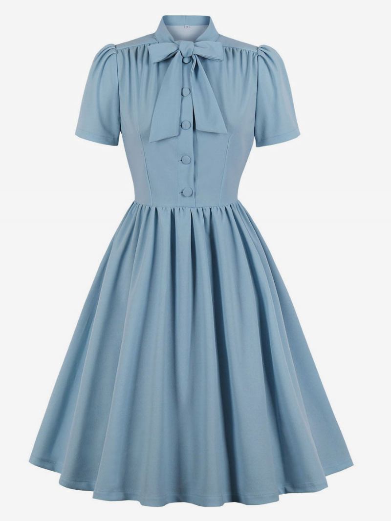 Vestido Feminino Estilo Audrey Hepburn Dos Anos 1950 Vintage Com Decote Em Arco E Mangas Curtas Médio Swing