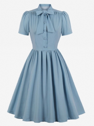 Vestido Feminino Estilo Audrey Hepburn Dos Anos 1950 Vintage Com Decote Em Arco E Mangas Curtas Médio Swing