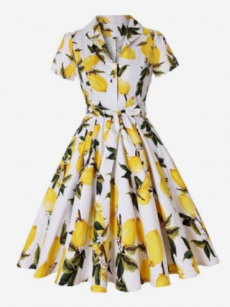 Vestido Feminino Estilo Audrey Hepburn Dos Anos 1950. Vintage Decote Em V Mangas Curtas Altura Do Joelho Estampa Floral Rockabilly