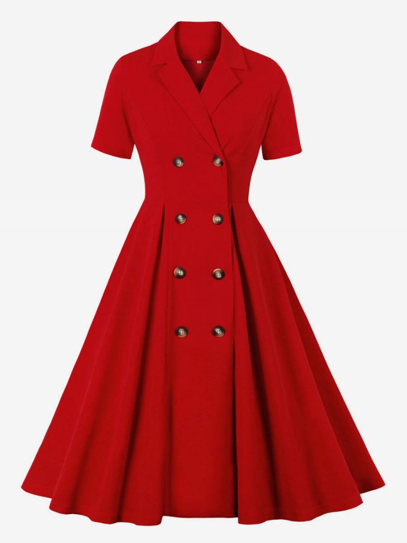 Vestido Feminino Retrô Estilo Audrey Hepburn Dos Anos 1950. Decote Em V Botões Mangas Curtas Camadas Longo Rockabilly