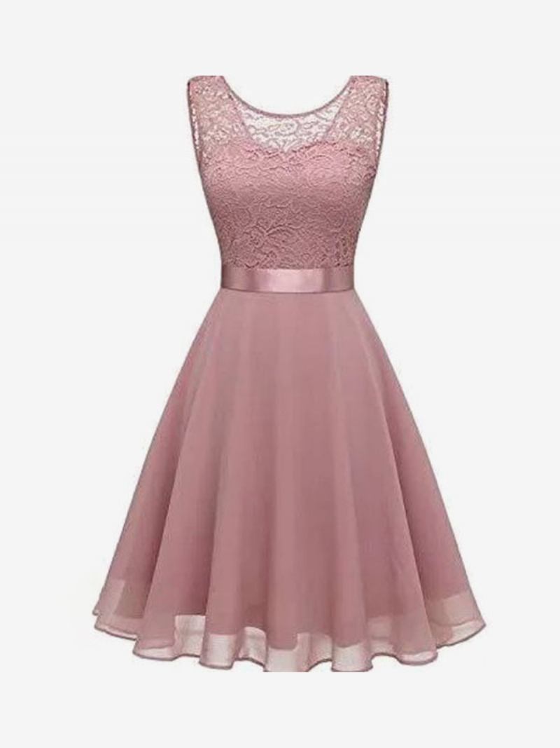 Vestido Feminino Vintage Dos Anos 1950 Audrey Hepburn Estilo Joia Com Decote Em Camadas Sem Mangas Rockabilly Rosa Médio - Rosa