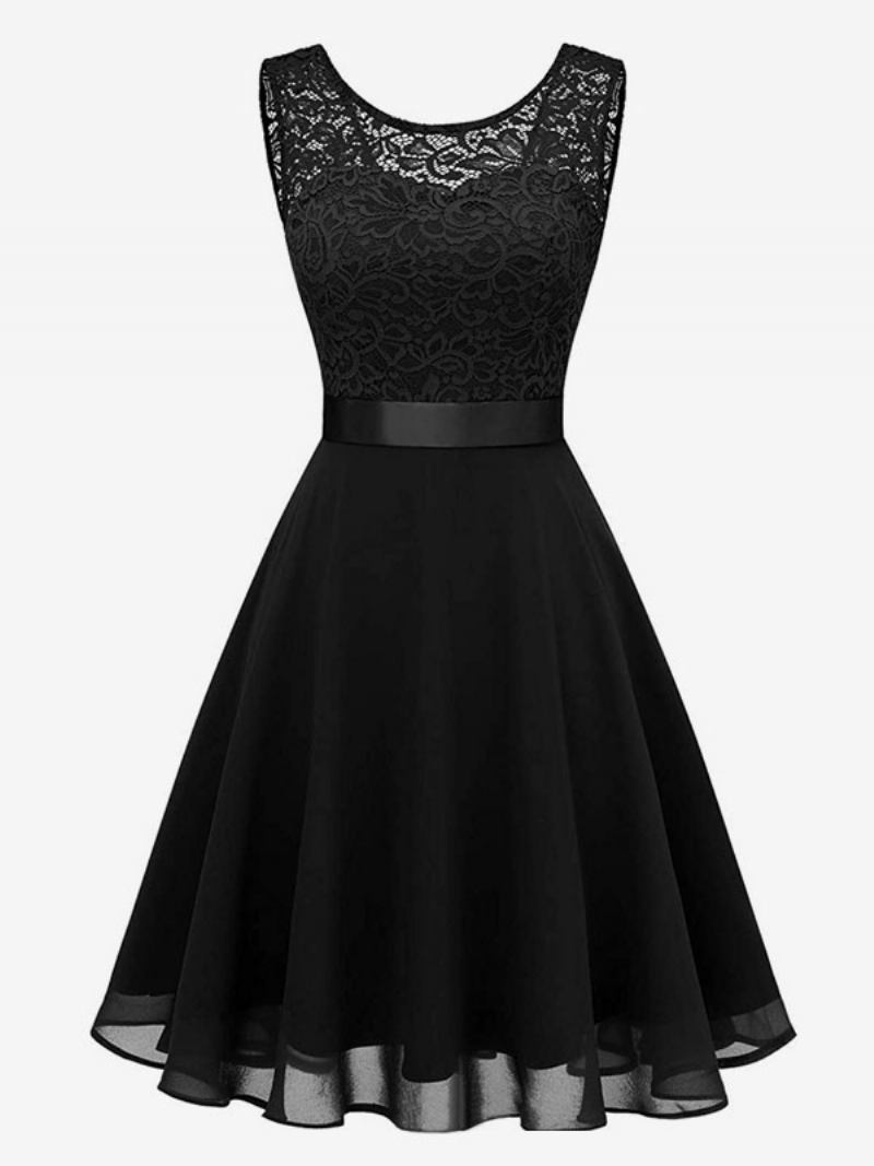 Vestido Feminino Vintage Dos Anos 1950 Audrey Hepburn Estilo Joia Com Decote Em Camadas Sem Mangas Rockabilly Rosa Médio - Preto