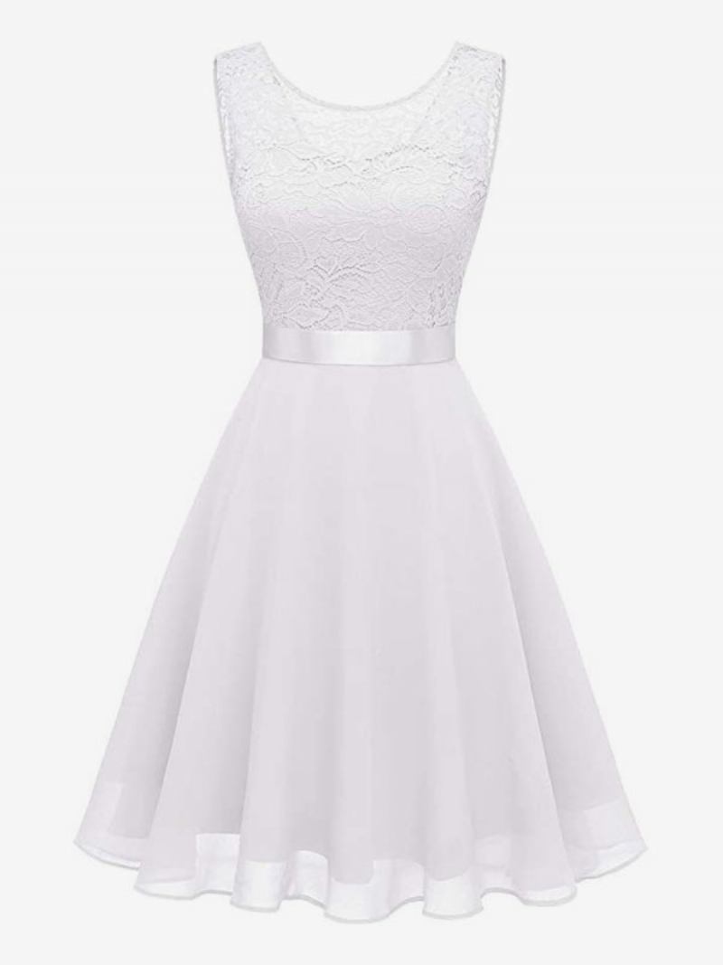 Vestido Feminino Vintage Dos Anos 1950 Audrey Hepburn Estilo Joia Com Decote Em Camadas Sem Mangas Rockabilly Rosa Médio - Branco