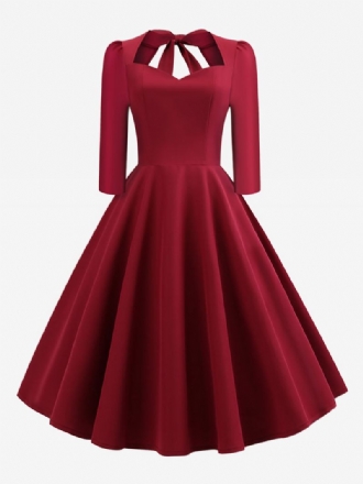 Vestido Feminino Vintage Dos Anos 1950. Estilo Audrey Hepburn Decote Em Coração Costas Nuas Mangas 3/4. Rockabilly