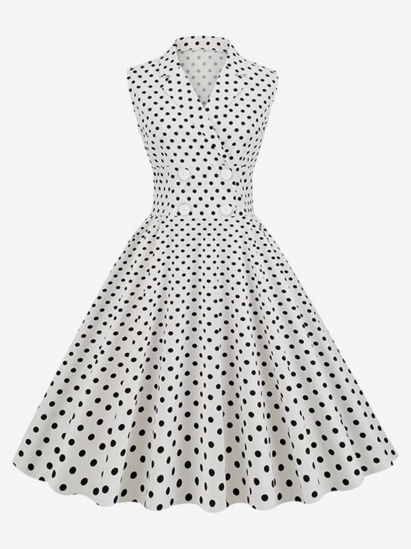 Vestido Feminino Vintage Dos Anos 1950. Estilo Audrey Hepburn Decote Em V Sem Mangas Bolinhas