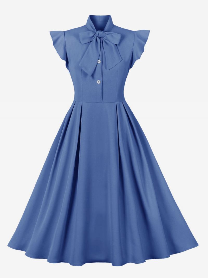 Vestido Feminino Vintage Dos Anos 1950. Estilo Audrey Hepburn Laço Azul Swing -  Azul