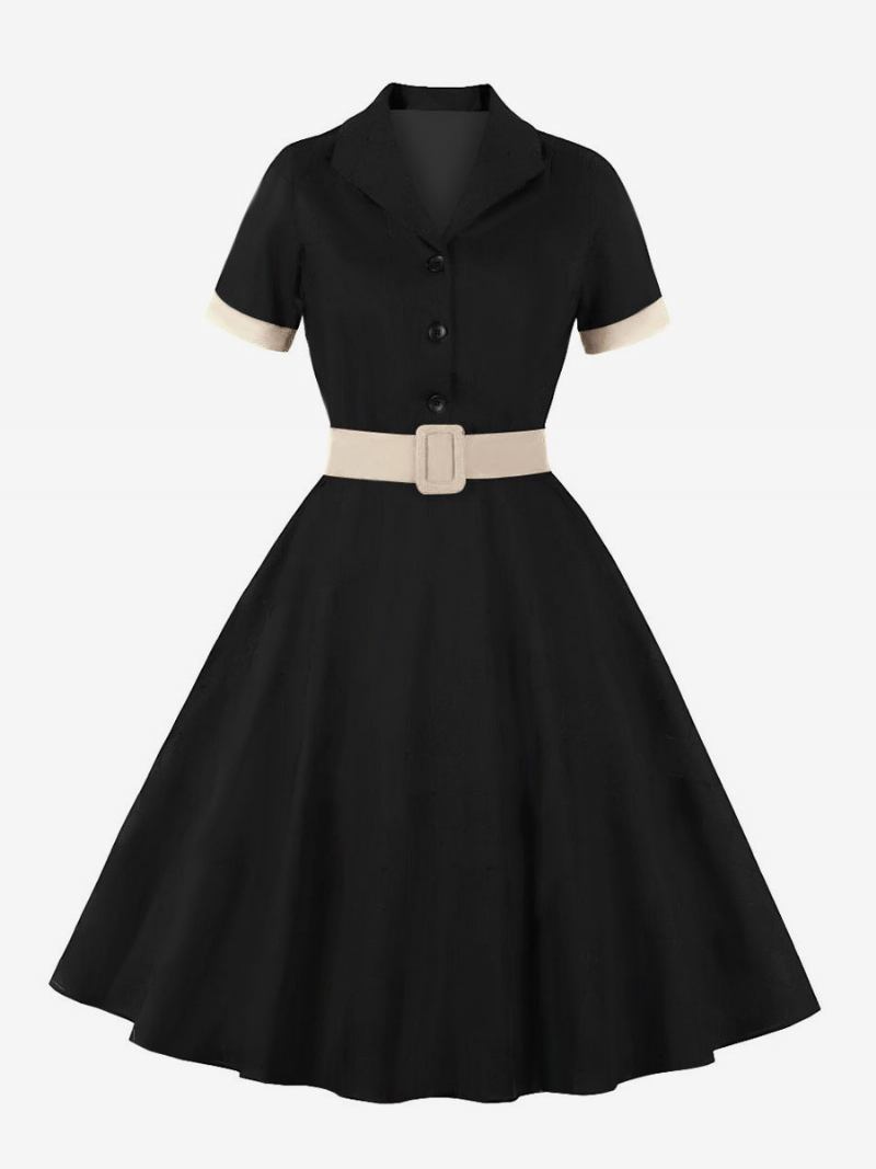 Vestido Retrô Anos 50 Audrey Hepburn Estilo Azul Cinza Feminino Rockabilly Manga Curta