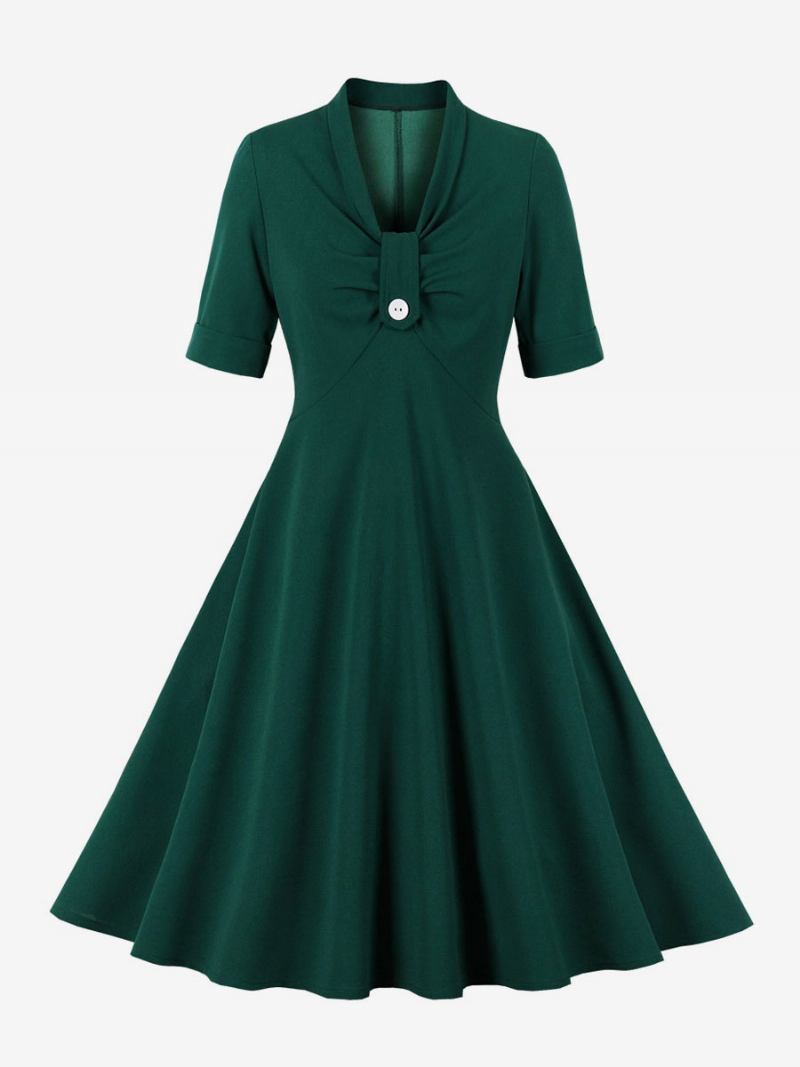 Vestido Retrô Anos 50 Audrey Hepburn Estilo Vermelho Feminino Manga Curta Rockabilly