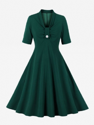 Vestido Retrô Anos 50 Audrey Hepburn Estilo Vermelho Feminino Manga Curta Rockabilly