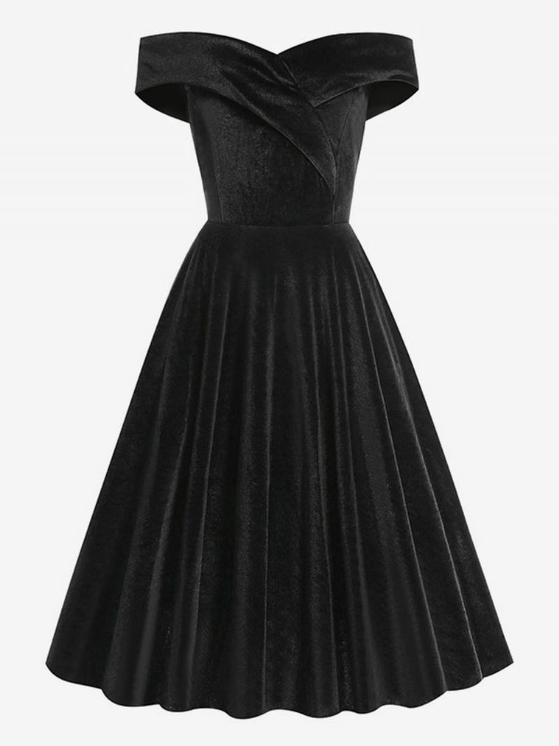 Vestido Retrô Feminino Dos Anos 1950. Estilo Audrey Hepburn Decote Bateau Sem Mangas Médio Swing