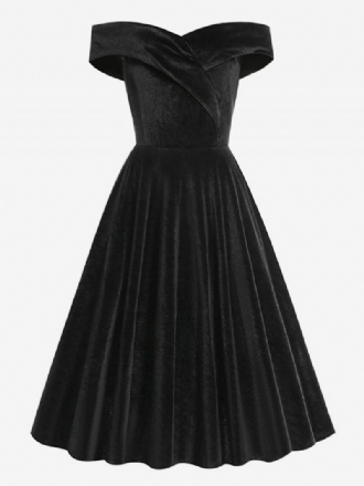 Vestido Retrô Feminino Dos Anos 1950. Estilo Audrey Hepburn Decote Bateau Sem Mangas Médio Swing