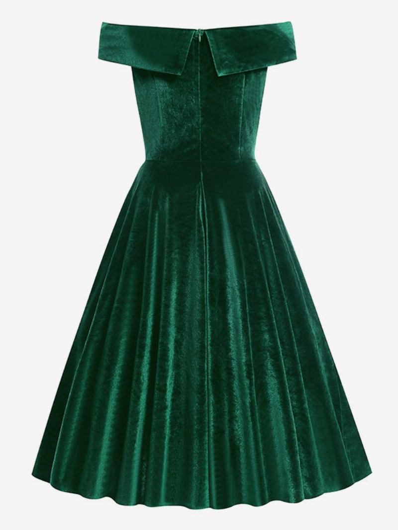 Vestido Retrô Feminino Dos Anos 1950. Estilo Audrey Hepburn Decote Bateau Sem Mangas Médio Swing - Verde