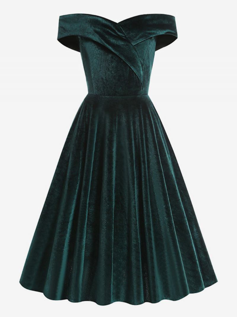 Vestido Retrô Feminino Dos Anos 1950. Estilo Audrey Hepburn Decote Bateau Sem Mangas Médio Swing - Ciano