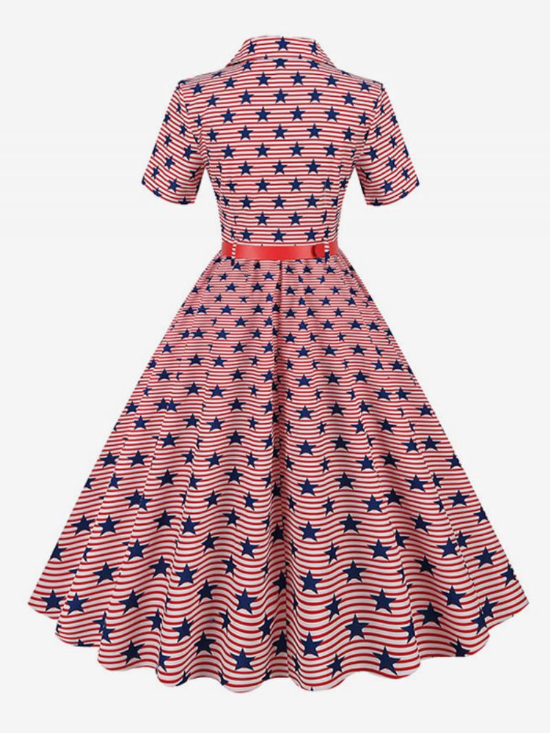 Vestido Retrô Feminino Dos Anos 1950. Estilo Audrey Hepburn Decote Em V Faixa Camadas Mangas Curtas Bandeira Média Rockabilly - Rosa