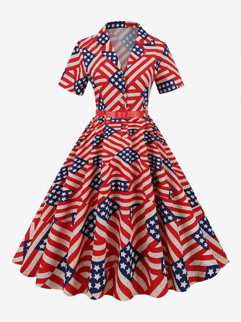 Vestido Retrô Feminino Dos Anos 1950. Estilo Audrey Hepburn Decote Em V Faixa Camadas Mangas Curtas Bandeira Média Rockabilly - Laranja