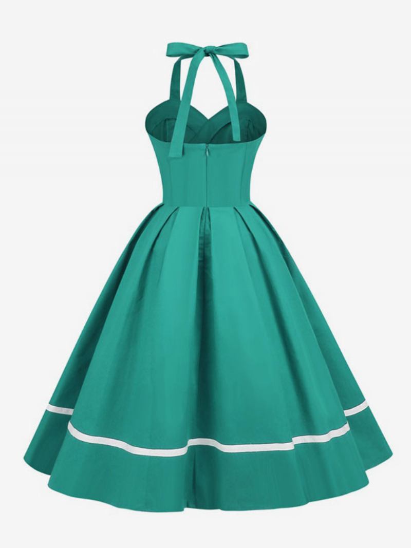 Vestido Retrô Feminino Dos Anos 50 Audrey Hepburn Estilo Borgonha Em Camadas Botões Sem Mangas Balanço Com Decote Coração - Aqua