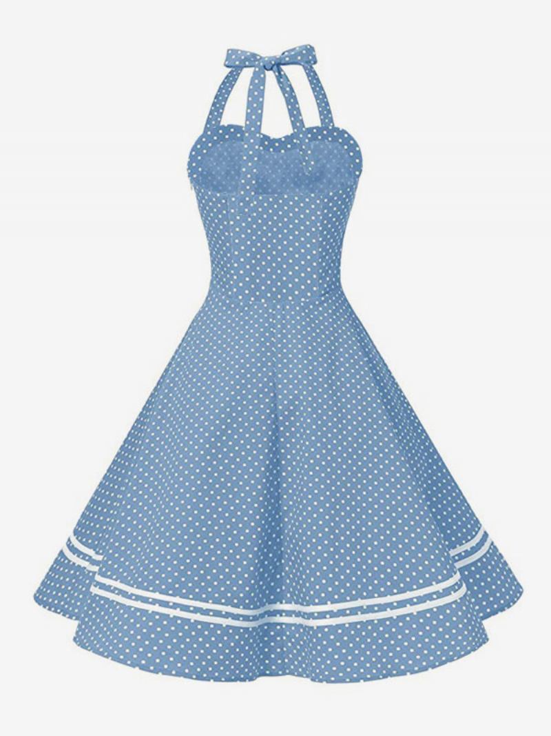 Vestido Retrô Feminino Dos Anos 50 Audrey Hepburn Estilo Xadrez Amarelo Sem Costas Botões Mangas Decote Em Coração Rockabilly Médio - Azul Céu Claro