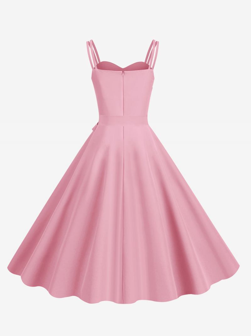 Vestido Retrô Feminino Dos Anos 50. Decote Em Coração Faixa Sem Mangas Rockabilly Médio - Rosa