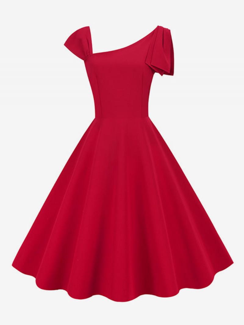 Vestido Retrô Feminino Estilo Audrey Hepburn Dos Anos 1950. Sem Mangas Rockabilly Médio - Vermelho