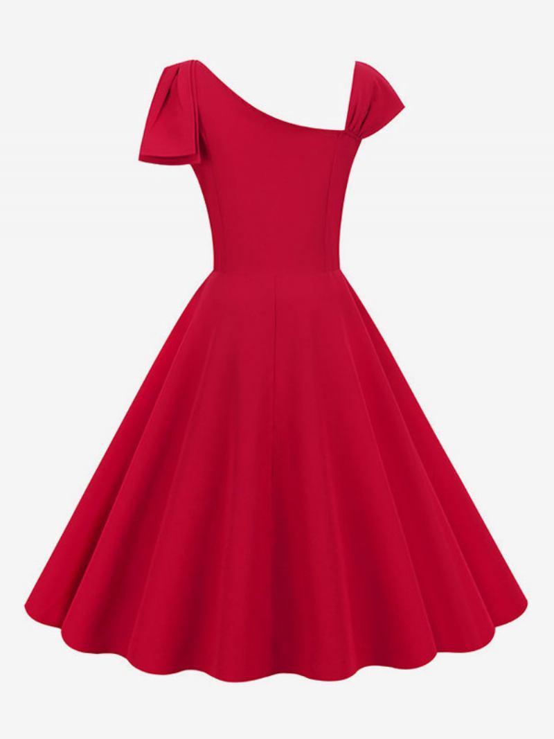 Vestido Retrô Feminino Estilo Audrey Hepburn Dos Anos 1950. Sem Mangas Rockabilly Médio - Vermelho