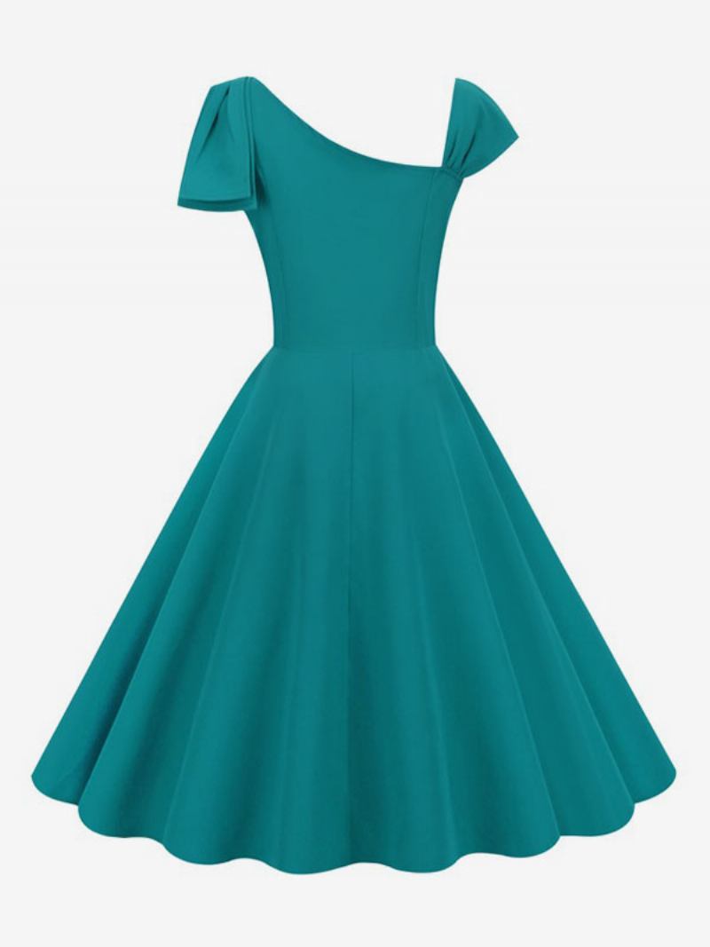 Vestido Retrô Feminino Estilo Audrey Hepburn Dos Anos 1950. Sem Mangas Rockabilly Médio - Ciano