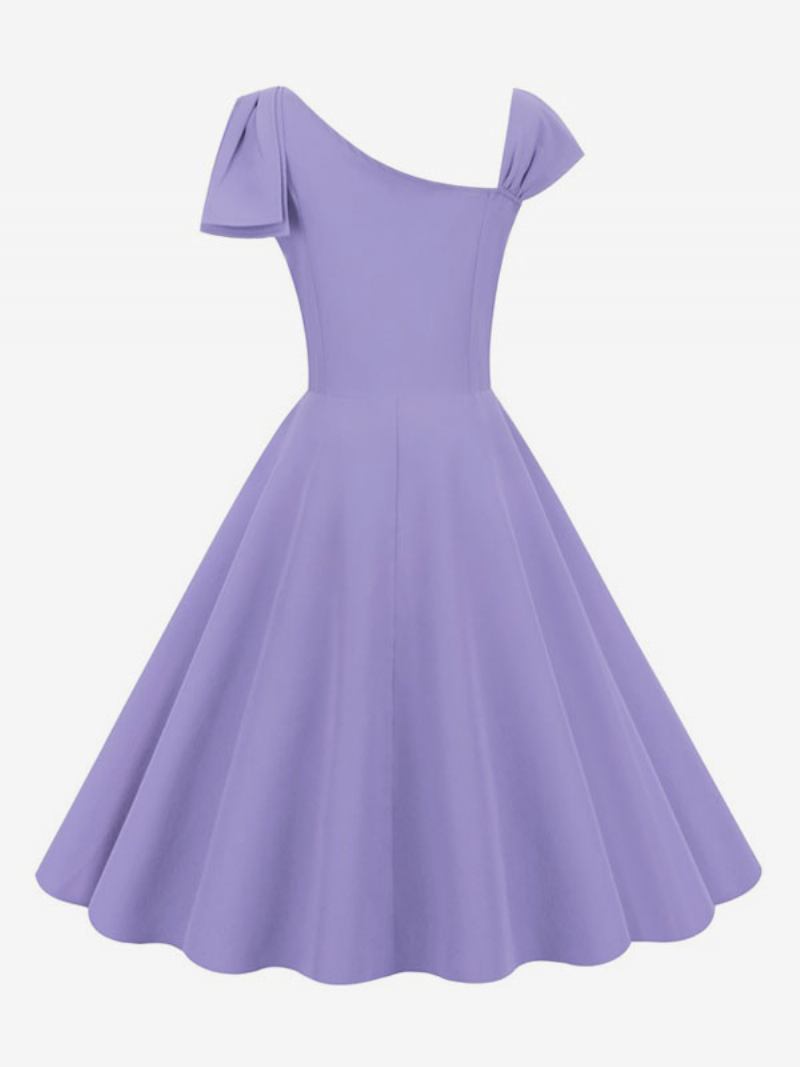 Vestido Retrô Feminino Estilo Audrey Hepburn Dos Anos 1950. Sem Mangas Rockabilly Médio - Violeta