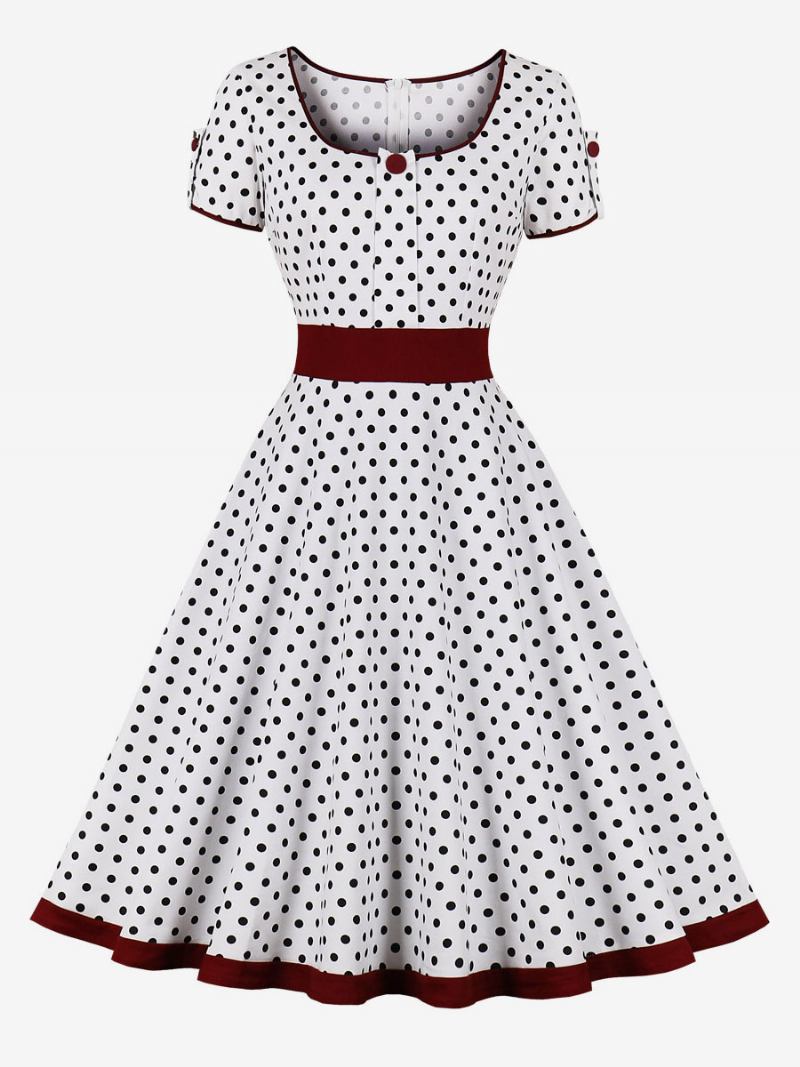 Vestido Vintage Anos 50 Audrey Hepburn Estilo Azul Marinho Escuro Com Bolinhas Rockabilly Feminino Mangas Curtas