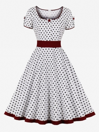 Vestido Vintage Anos 50 Audrey Hepburn Estilo Azul Marinho Escuro Com Bolinhas Rockabilly Feminino Mangas Curtas