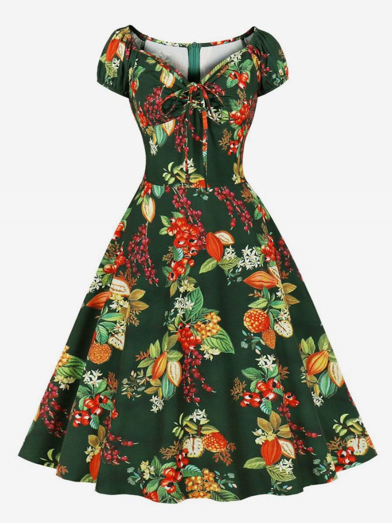 Vestido Vintage Anos 50 Audrey Hepburn Estilo Céu Claro Azul Estampa Floral Feminino Manga Curta Rockabilly