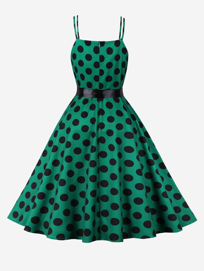 Vestido Vintage Anos 50 Audrey Hepburn Estilo Rosa Bolinhas Rockabilly Feminino Sem Mangas - Verde