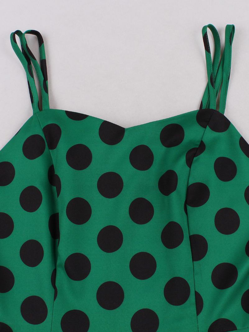 Vestido Vintage Anos 50 Audrey Hepburn Estilo Rosa Bolinhas Rockabilly Feminino Sem Mangas - Verde