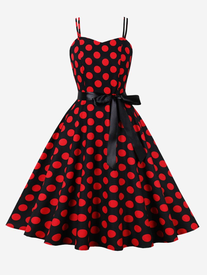 Vestido Vintage Anos 50 Audrey Hepburn Estilo Rosa Bolinhas Rockabilly Feminino Sem Mangas - Vermelho Escuro